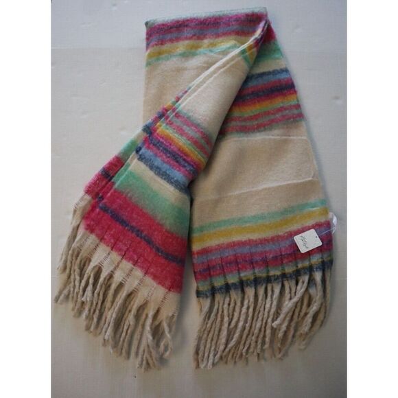 Free People Women's One Size Ivory Multi Striped Fringe Throw Blanket - Picture 2 of 7